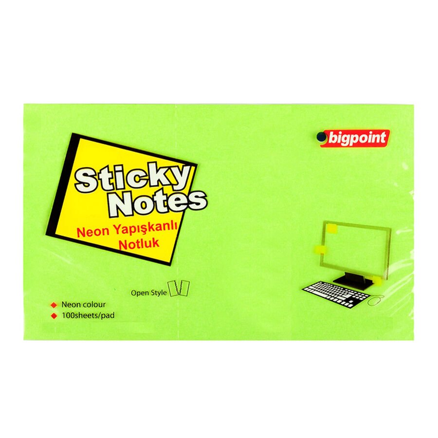 Bigpoint Yapışkanlı Not Kağıdı 75x125mm Neon Yeşil 12'li Pak...