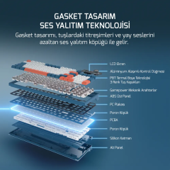 Gamepower Gasket Elite X RGB Wireless/Bluetooth/Kablolu Mekanik Hot-Swap Yağlı Switch Gasket Gaming Klavye