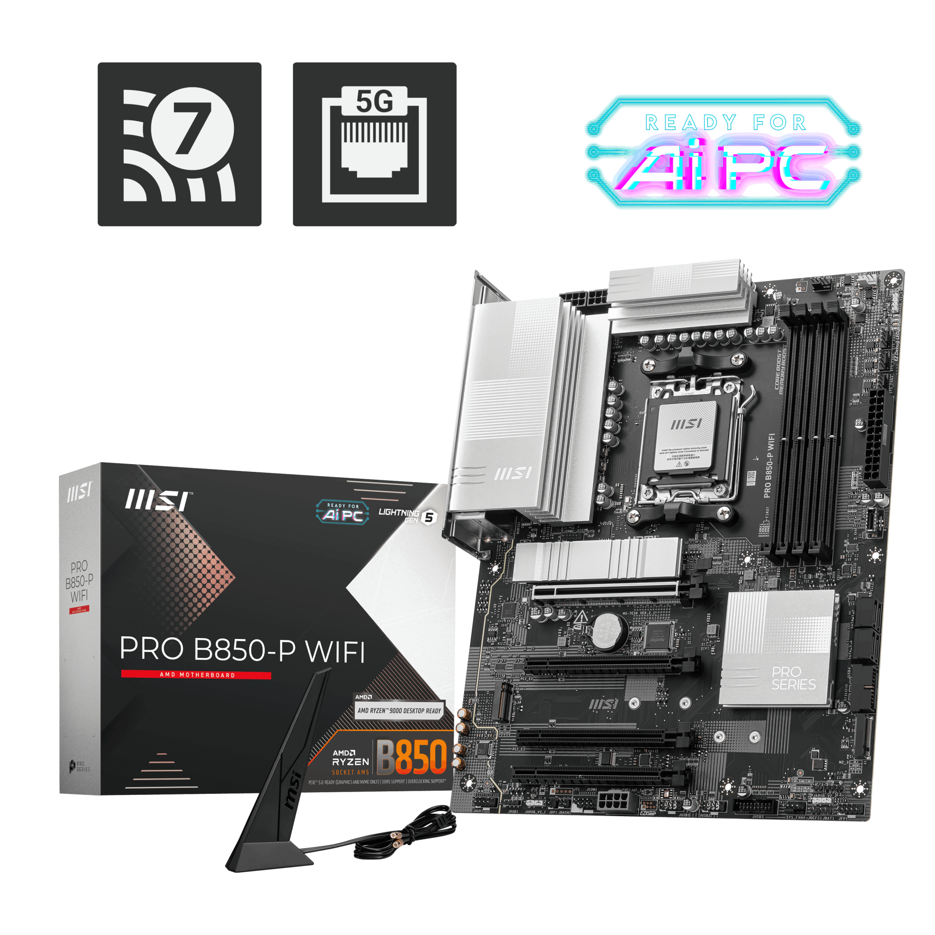 MSI MB PRO B850-P WIFI AM5 DDR5 8200MHZ(OC) HDMI 3x M.2 USB 10Gbs 5G LAN WI-FI 7 ATX