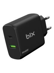 Bix BX2P45G GaN PD 45W Type-C ve USB-A QC 18W Çift Portlu Akım Korumalı Hızlı Şarj Cihazı Siyah