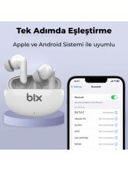 Bix BXTW1 Soundcraft TWS ANC Aktif Gürültü Önleyici Bluetooth 5.2 Ipx4 Kulak İçi Kulaklık Beyaz