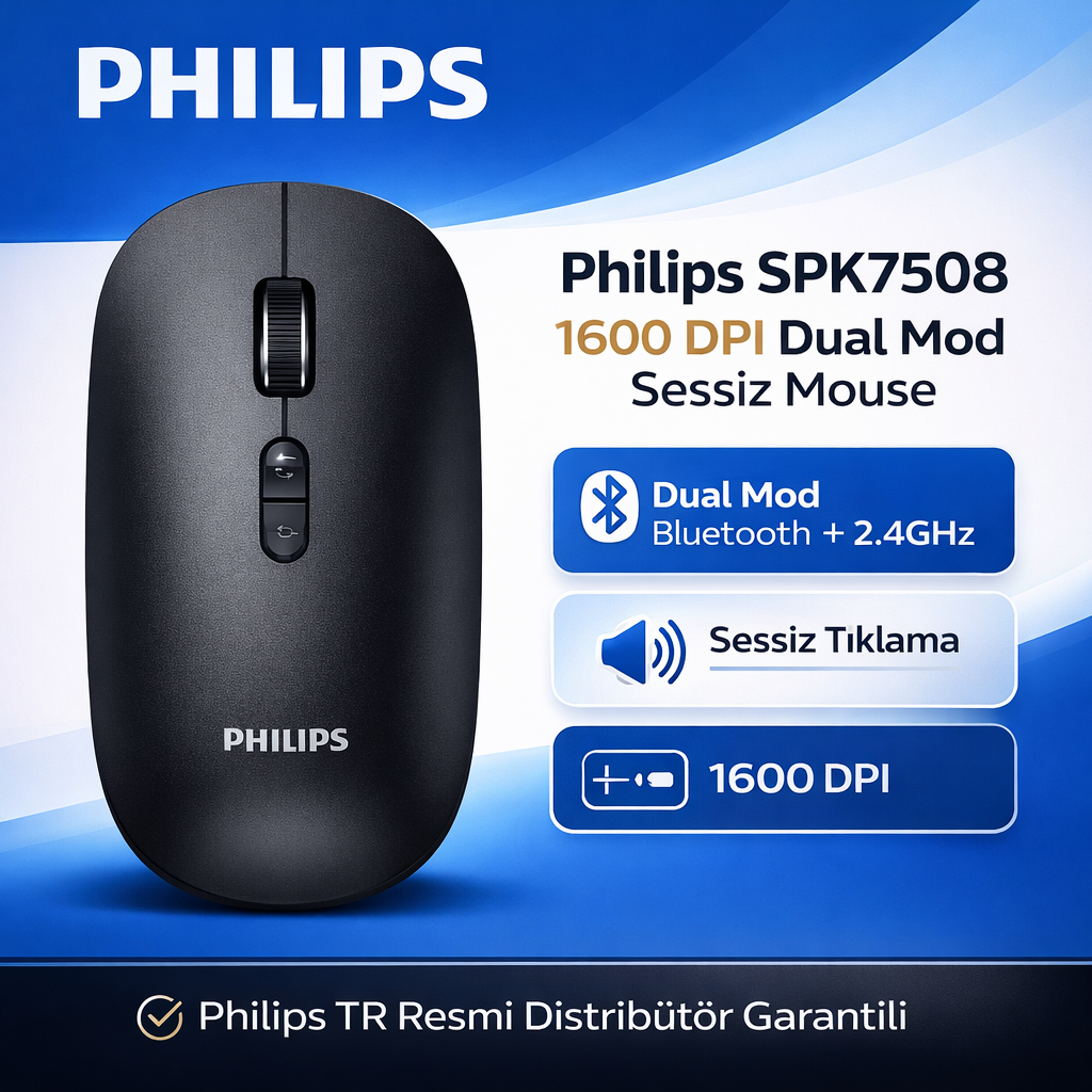 Philips SPK7508 1600 DPI 6 Tuşlu Dual Mod Optik Kablosuz Mouse - Siyah
