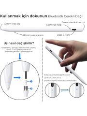 Bix SP02W Bluetooth Dokunmatik Kalem Stylus Pen Manyetik Çekim Destekli, Avuç İçi Reddetme Özellikli iPad Kalemi 2018-2022 için iPad Android Uyumlu Universal Yazı ve Çizim Kalemi Beyaz