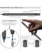 Bix SP02B Bluetooth Dokunmatik Kalem Stylus Pen Manyetik Çekim Destekli, Avuç İçi Reddetme Özellikli iPad Kalemi 2018-2022 için iPad Android Uyumlu Universal Yazı ve Çizim Kalemi Siyah