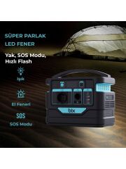 Bix PS140K 140000mAh 518Wh 500W AC Priz, 3*USB-A Taşınabilir Şarj Cihazı, SOS Destekli Led Işık, Kamp için ideal Power Station Güç İstasyonu