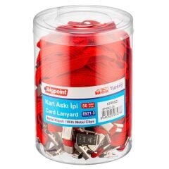 Bigpoint Metal Klipsli Yaka İpi Kırmızı 50'li Kavanoz