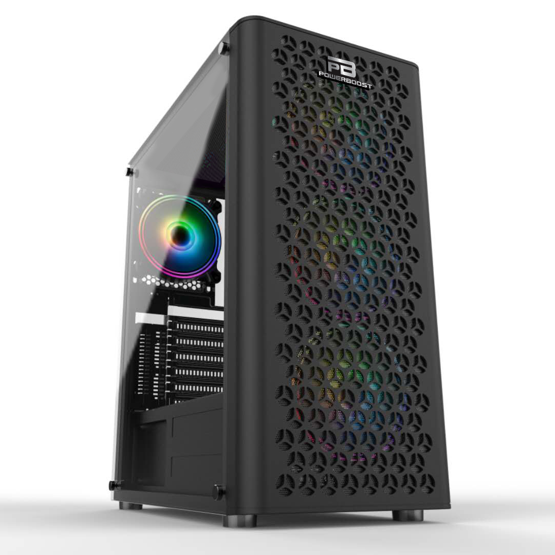 PowerBoost VK-M202B USB 3.0 ATX Mesh RGB fan siyah Kasa