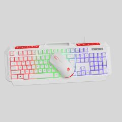 GameBooster Knight KM-11W Rainbow Aydınlatmalı Kablolu Oyuncu Klavye & RGB Mouse Set - Beyaz