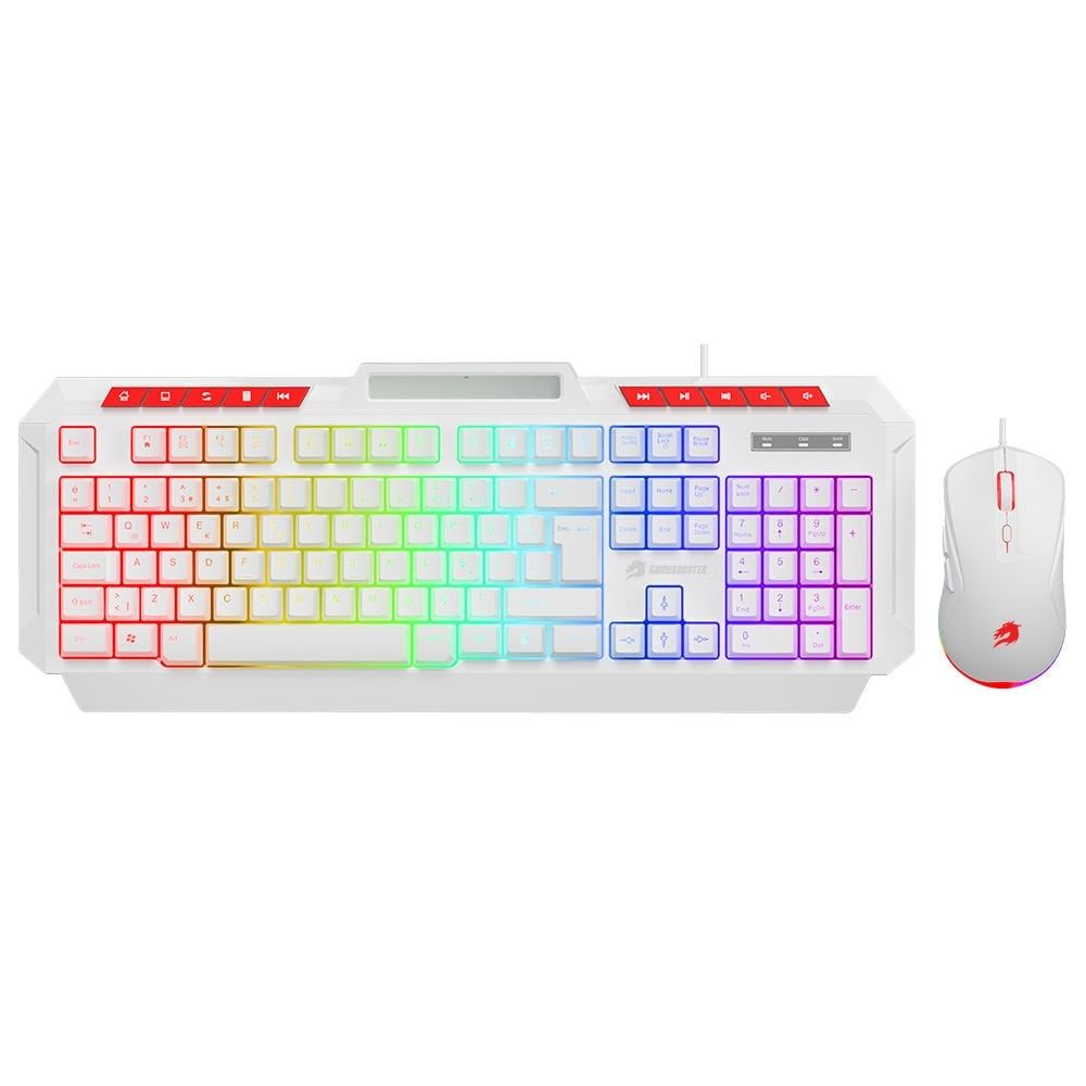 GameBooster Knight KM-11W Rainbow Aydınlatmalı Kablolu Oyuncu Klavye & RGB Mouse Set - Beyaz