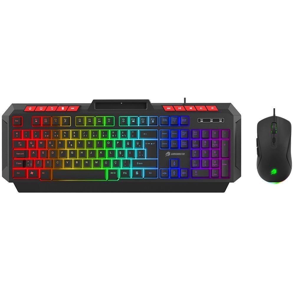 GameBooster Knight KM-11B Rainbow Aydınlatmalı Kablolu Oyuncu Klavye & RGB Mouse Set - Siyah