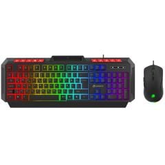 GameBooster Knight KM-11B Rainbow Aydınlatmalı Kablolu Oyuncu Klavye & RGB Mouse Set - Siyah