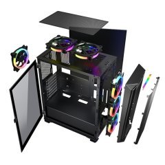 GameBooster GB-G2112B USB3.0 Ring RGB Halo fan Mesh Panel RGB Strip kasa (PSU Yok)