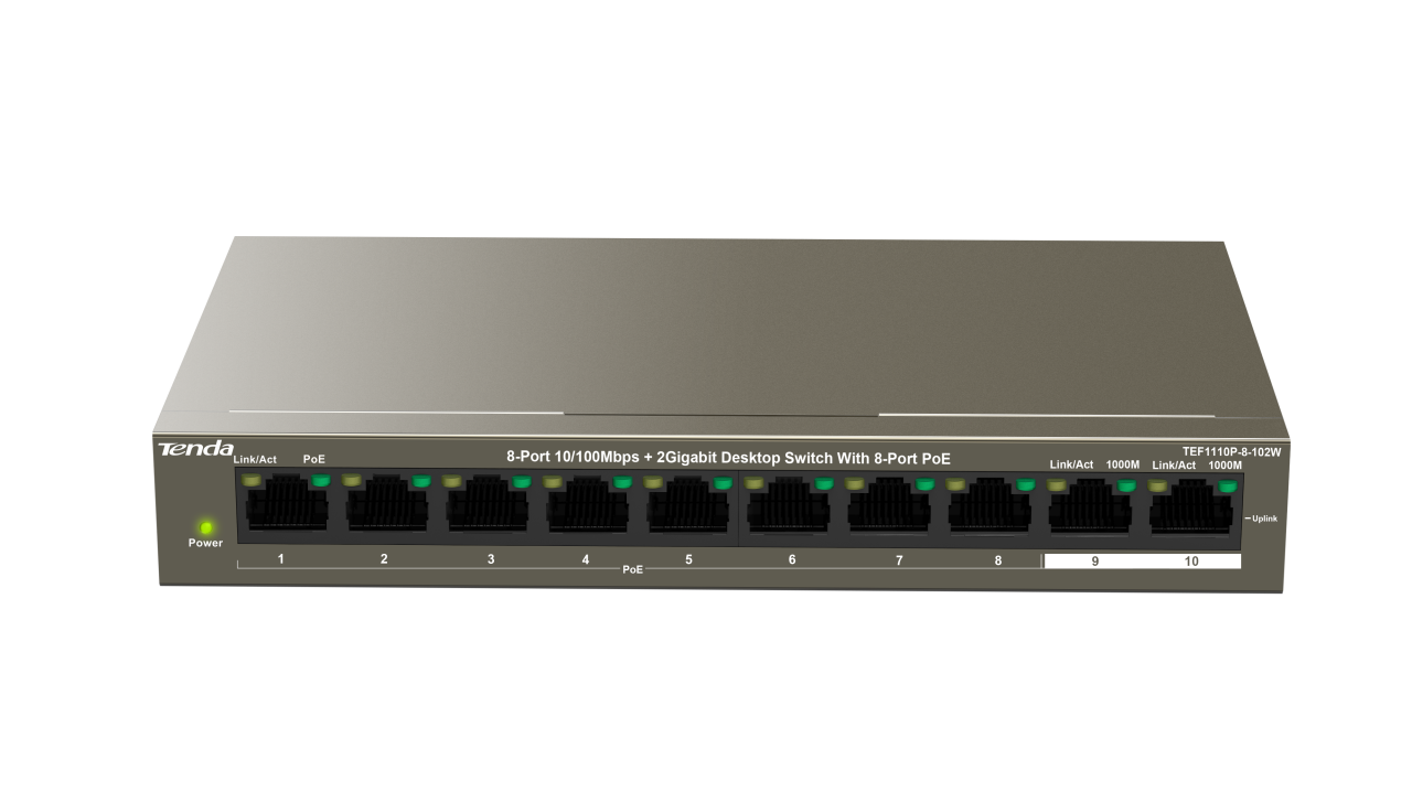 TENDA TEF1110P-8-102W 8P 10/100 PoE+2 ULINK SWITCH