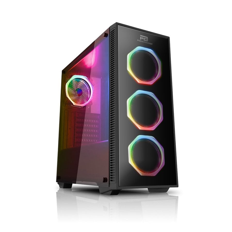 PowerBoost VK-G1007RGB USB 3.0 Tempered Glass Pencereli RGB Fanlı Gaming Kasa (PSU Yok)