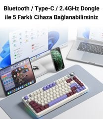 Aula AU75 3 Modlu RGB Hot Swap Mekanik TKL Seiya Switch Kablosuz Makrolu Klavye Bej