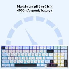 Aula S100 Pro Brown Switch Hot Swap RGB Mekanik Klavye Bluetooth Kablolu Kablosuz Bağlantı Buz Mavisi