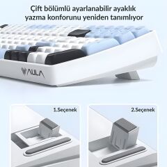 Aula S100 Pro Brown Switch Hot Swap RGB Mekanik Klavye Bluetooth Kablolu Kablosuz Bağlantı Buz Mavisi