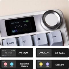 Aula F108 Pro Ekranlı Mekanik Klavye Reaper Switch RGB Hot Swap 8000mAh Makrolu Oyuncu Klavyesi Mavi