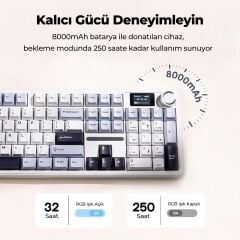 Aula F108 Pro Ekranlı Mekanik Klavye Reaper Switch RGB Hot Swap 8000mAh Makrolu Oyuncu Klavyesi Mavi