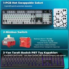 Aula F108 Pro Ekranlı Mekanik Klavye Nimbus Switch RGB Hot Swap 8000mAh Makrolu Oyuncu Klavyesi Gri