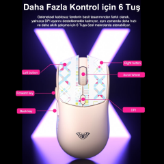 Aula SC580X Lightweight PAW3311 Sensör 10000 DPI 1000Hz Kablolu ve Kablosuz Gaming Oyuncu Mouse Siyah