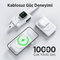 Bix TPB16 10000 mAh Hızlı Şarj MagSafe 6 sı 1 Arada OLED Ekranlı Kablosuz Powerbank Beyaz