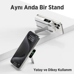 Bix TPB16 10000 mAh Hızlı Şarj MagSafe 6 sı 1 Arada OLED Ekranlı Kablosuz Powerbank Beyaz