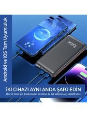 Bix BXPB107 10000mAh 20W PD Type-C ve USB-A QC 22.5W Çift Çıkışlı LED Ekranlı Hızlı Şarj Powerbank Siyah