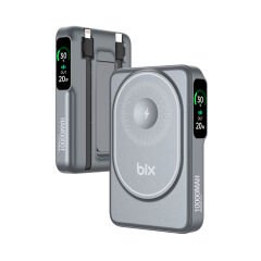 Bix TPB16 10000 mAh Hızlı Şarj MagSafe 6 sı 1 Arada OLED Ekranlı Kablosuz Powerbank Gri