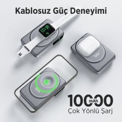 Bix TPB16 10000 mAh Hızlı Şarj MagSafe 6 sı 1 Arada OLED Ekranlı Kablosuz Powerbank Gri