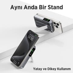 Bix TPB16 10000 mAh Hızlı Şarj MagSafe 6 sı 1 Arada OLED Ekranlı Kablosuz Powerbank Gri