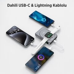 Bix TPB16 10000 mAh Hızlı Şarj MagSafe 6 sı 1 Arada OLED Ekranlı Kablosuz Powerbank Gri