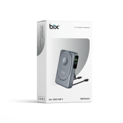 Bix TPB16 10000 mAh Hızlı Şarj MagSafe 6 sı 1 Arada OLED Ekranlı Kablosuz Powerbank Gri
