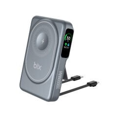 Bix TPB16 10000 mAh Hızlı Şarj MagSafe 6 sı 1 Arada OLED Ekranlı Kablosuz Powerbank Gri