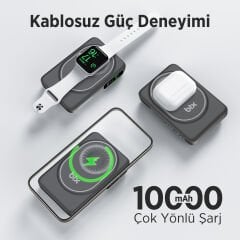 Bix TPB16 10000 mAh Hızlı Şarj MagSafe 6 sı 1 Arada OLED Ekranlı Kablosuz Powerbank Siyah