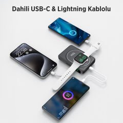 Bix TPB16 10000 mAh Hızlı Şarj MagSafe 6 sı 1 Arada OLED Ekranlı Kablosuz Powerbank Siyah