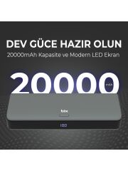 Bix PB203 20000mAh SCP 22.5W USB Çift Çıkışlı Dijital Ekranlı Portatif Powerbank Gri