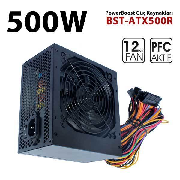 Power Boost BST-ATX500R 500w 12cm SİYAH fan, A/PFC, Siyah ATX POWER SUPPLY (Retail Box)