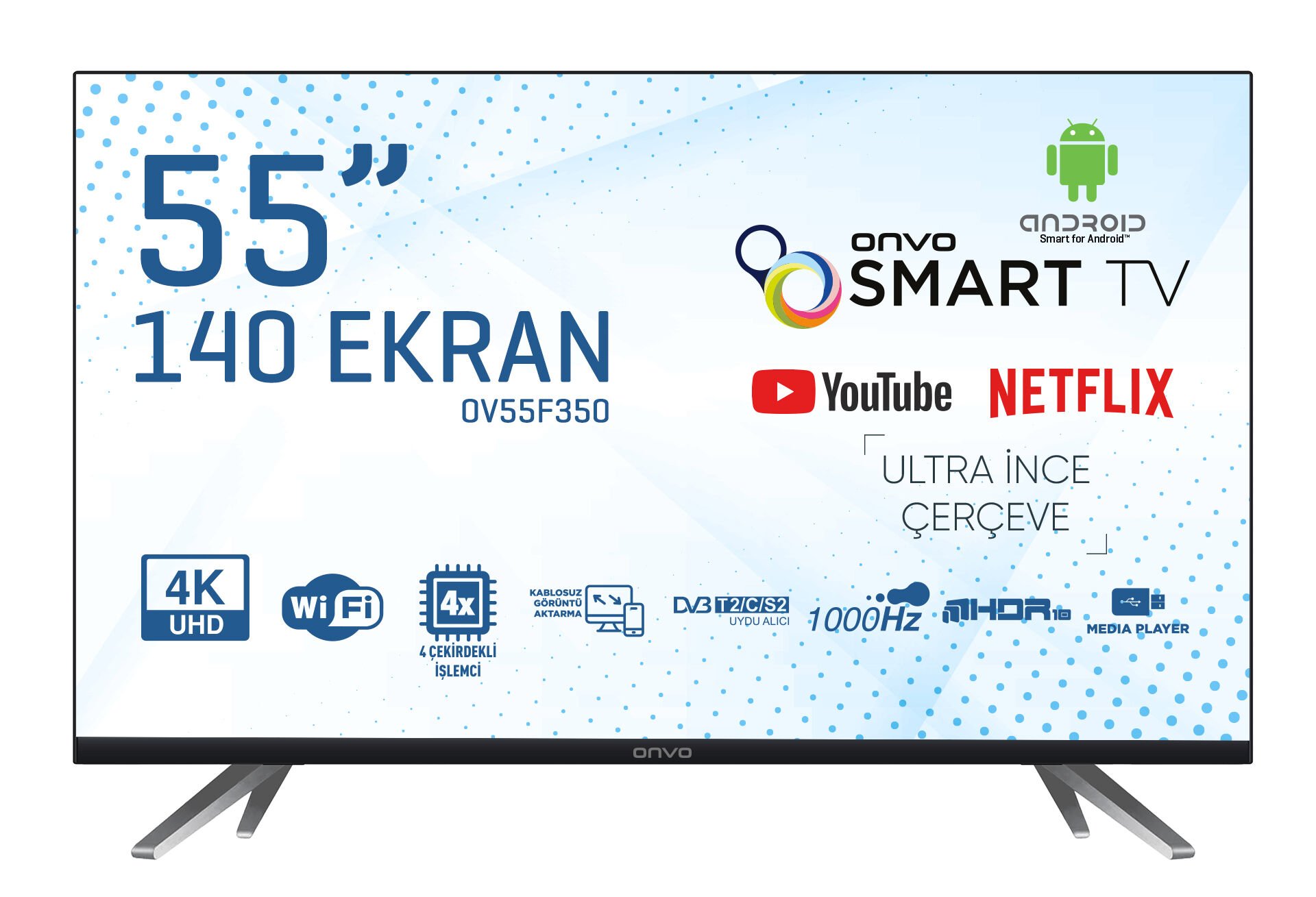ONVO OV55F350 55' UHD 4K ANDROİD SMART LED TV