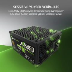 GamePower AXG-850 14CM 850W Gold 80+ ATX 3.0 PCI-E 5.0 Power Supply - 5 Yıl Garantili