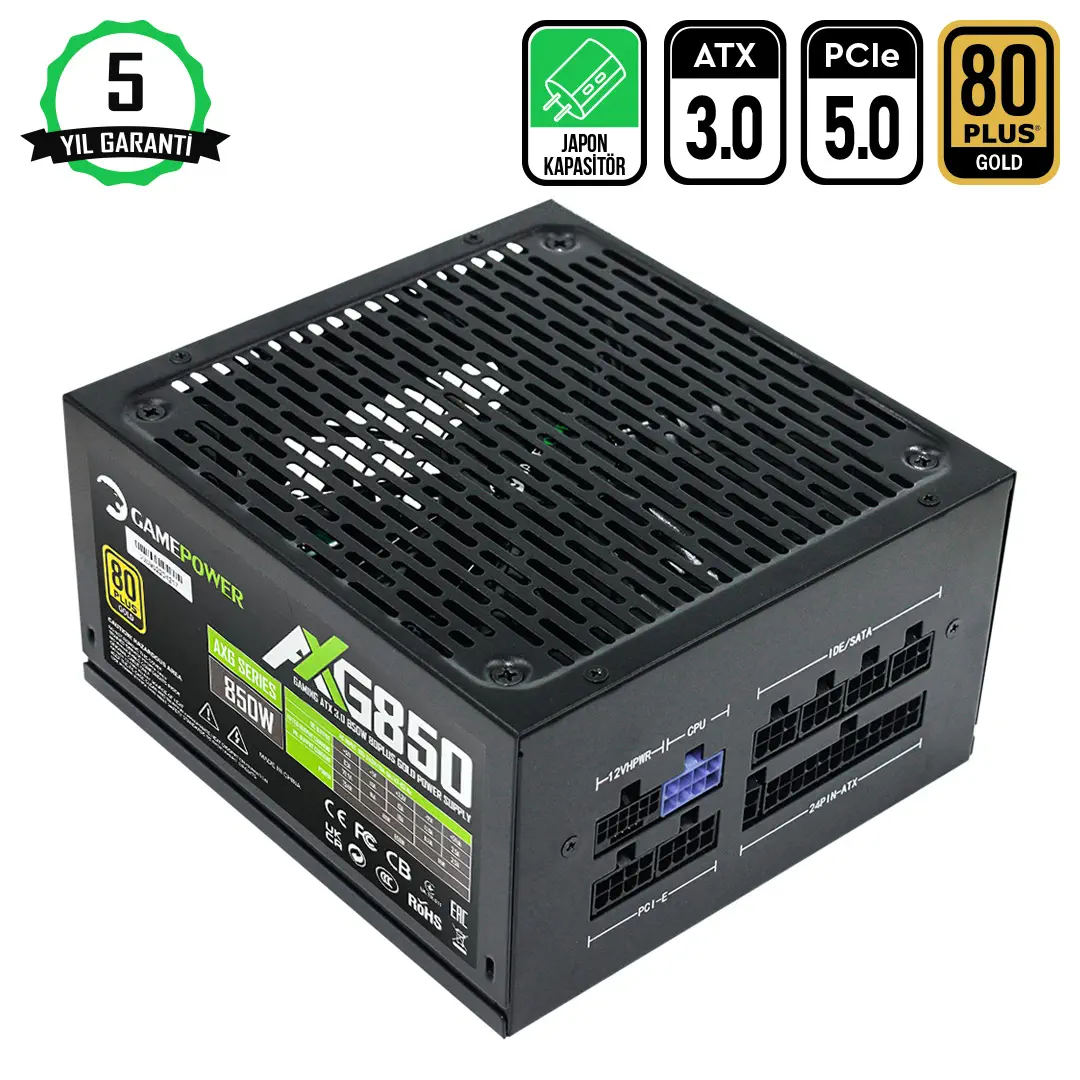 GamePower AXG-850 14CM 850W Gold 80+ ATX 3.0 PCI-E 5.0 Power Supply - 5 Yıl Garantili