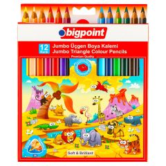 Bigpoint Jumbo Üçgen Kuru Boya Kalemi 12 Renk 12'li Stand