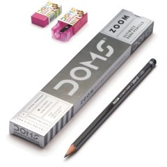 Doms Zoom Köşeli Kurşun Kalem 12'li + Silgi + Kalemtraş 12'li Paket