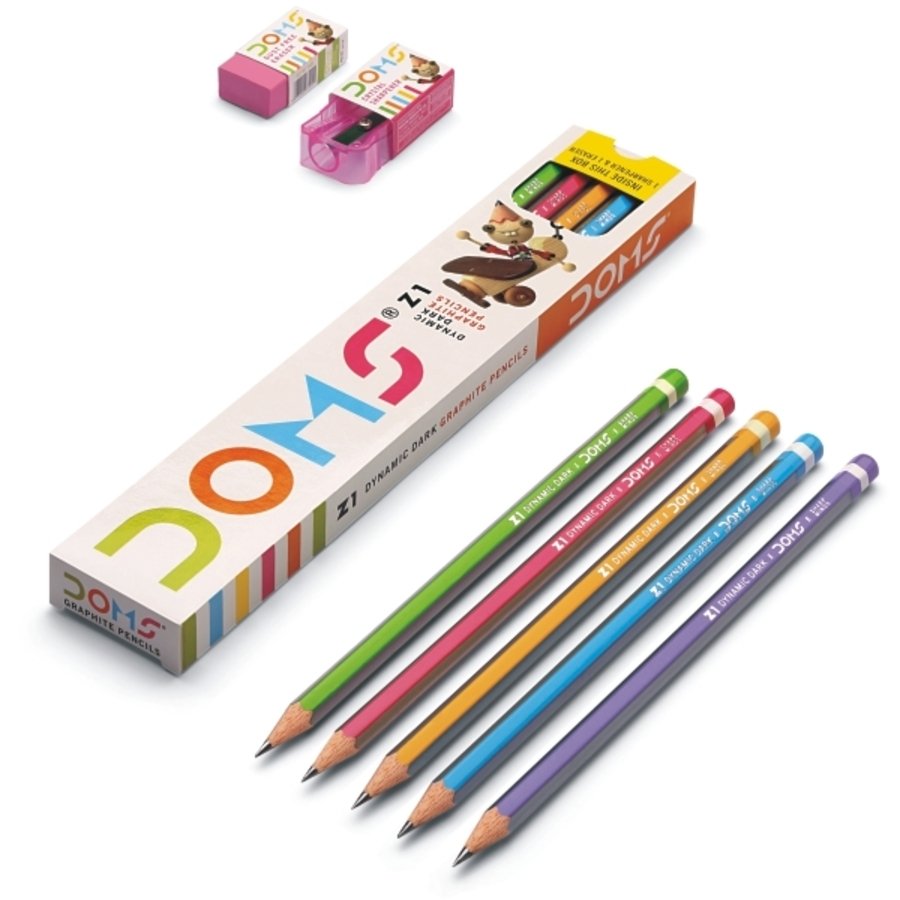 Doms Z1 Kurşun Kalem 12'li + Silgi + Kalemtraş 12'li Paket
