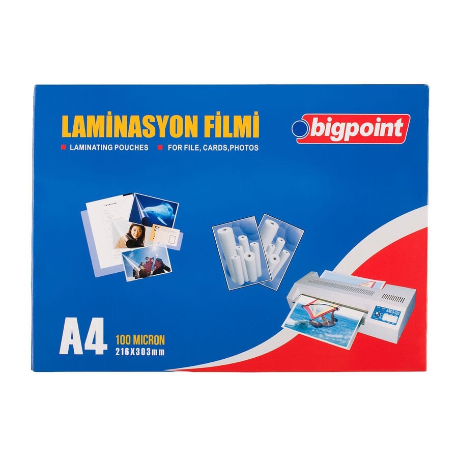Bigpoint Laminasyon Filmi A4 100 Mikron 100'lü Kutu x 2 Kutu