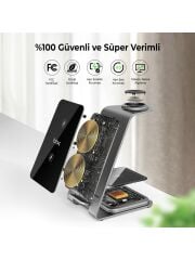 Bix BXMW3 15W 3in1 Ultra İnce Manyetik Kablosuz Şarj Aleti - 3 ü 1 Arada iPhone Apple Watch AirPods Uyumlu