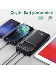 Bix PB303 30000MAH 60W 2*usb ve Type-C Pd Çıkışlı Hızlı Şarj Destekli LED Göstergeli Powerbank Siyah