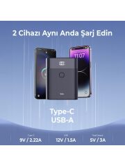 Bix PB20W 10000mAh 20W Type-C ve USB-A SCP 22.5W QC 3.0 18W Çift Çıkışlı Dijital Ekranlı Mini Powerbank
