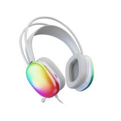 Lenovo Lecoo HT409 Beyaz RGB USB Kablolu LED Aydınlatmalı Mikrofonlu Kulak Üstü Oyuncu Kulaklığı - Beyaz
