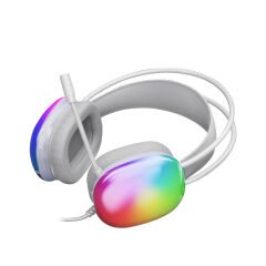 Lenovo Lecoo HT409 Beyaz RGB USB Kablolu LED Aydınlatmalı Mikrofonlu Kulak Üstü Oyuncu Kulaklığı - Beyaz